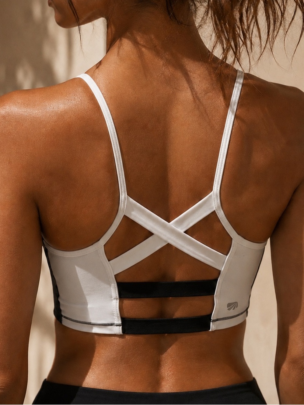 NWT Marika Low Impact Sports Bra Black White Strappy Back Size S